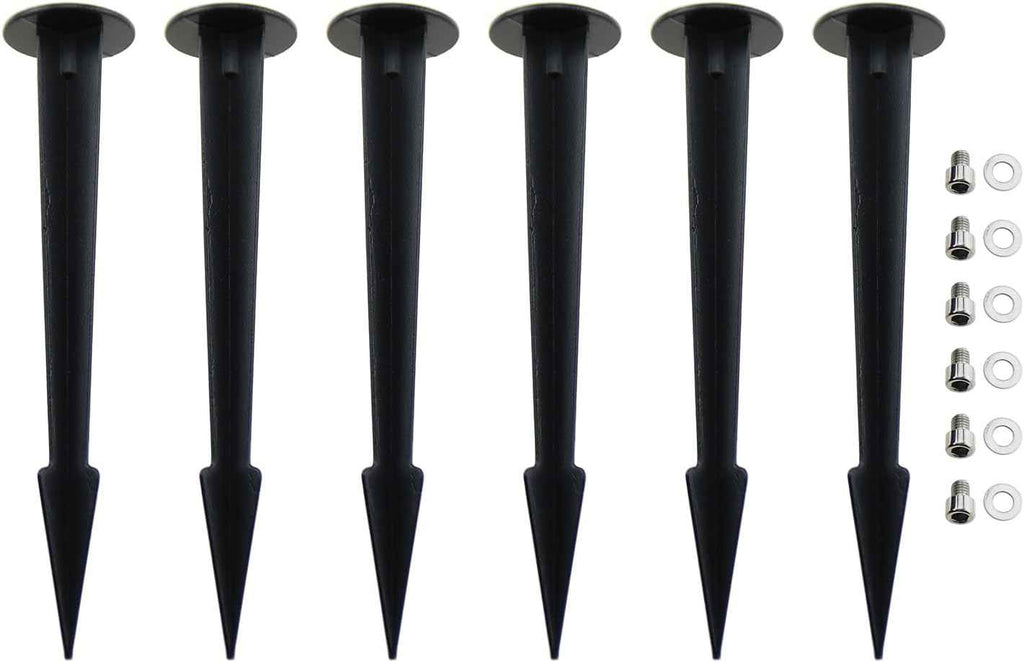 RLECS 6PCS 6.3 Inch Black Metal Threaded Screw Floodlight Grounding Stake Pathway Light/Garden Light Replacement Parts