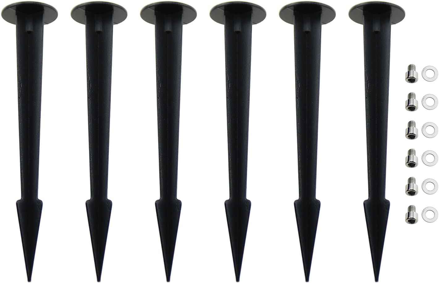 RLECS 6PCS 6.3 Inch Black Metal Threaded Screw Floodlight Grounding Stake Pathway Light/Garden Light Replacement Parts