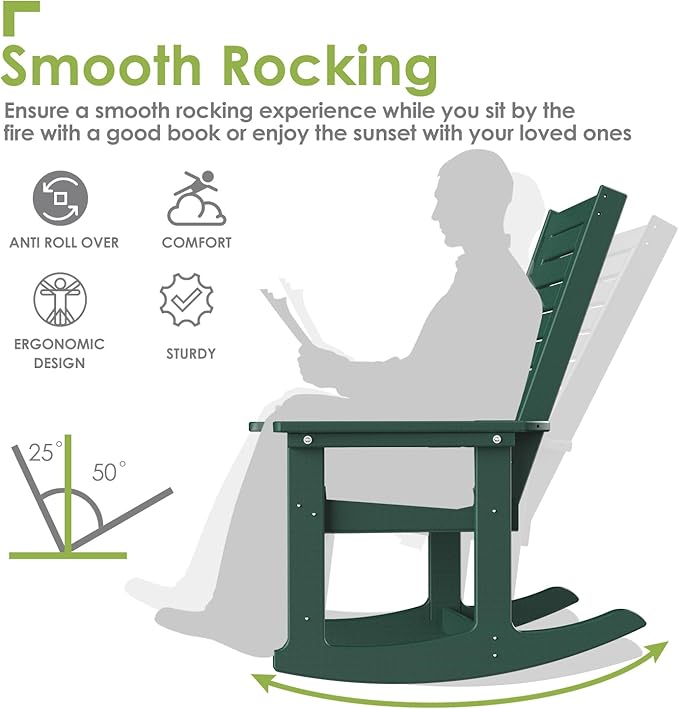 GREENVINES Outdoor Rocking Chairs | Set of 4 | Porch Rocker | HDPE Plastic | - Image 5