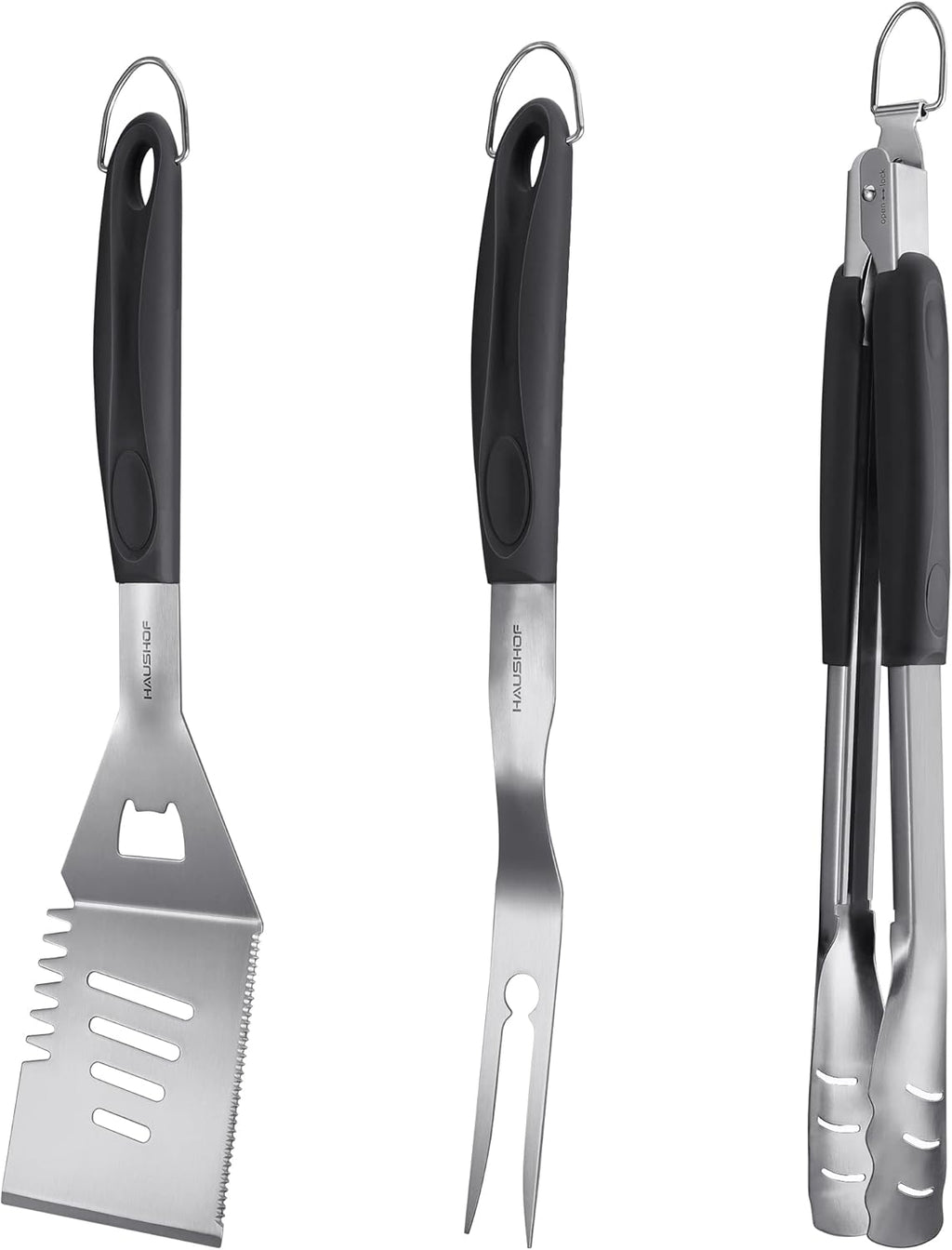 HAUSHOF Large Grill Accessories Heavy Duty BBQ Set Gifts for Men/Women - Premium Stainless Steel Spatula, Fork & Tongs, Barbecue Utensils Tool Kit Gift for Grilling Lover Outdoor