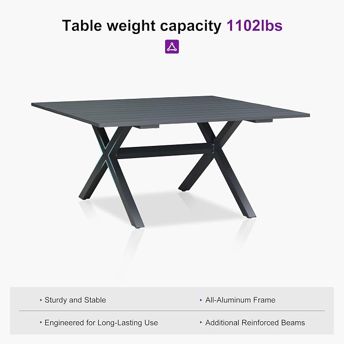 PURPLE LEAF Outdoor Dining Set for 8 All-Weather 9 Piece Patio Aluminium Dining - Image 6