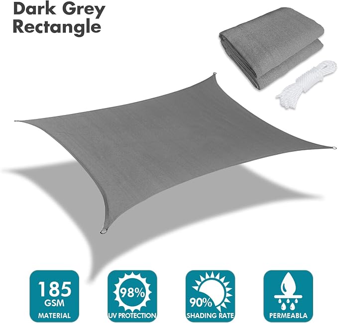 KANAGAWA 23'X24' Dark Gray Custom Size Sun Shade Sail Rectangle UV Block Canopy - Image 2