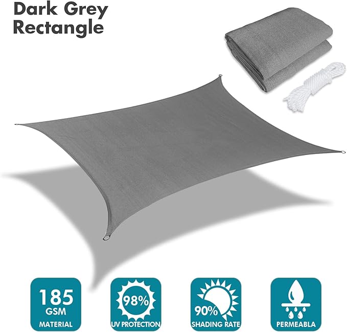 KANAGAWA 7'X10' Dark Gray Custom Size Sun Shade Sail Rectangle UV Block Canopy - Image 2
