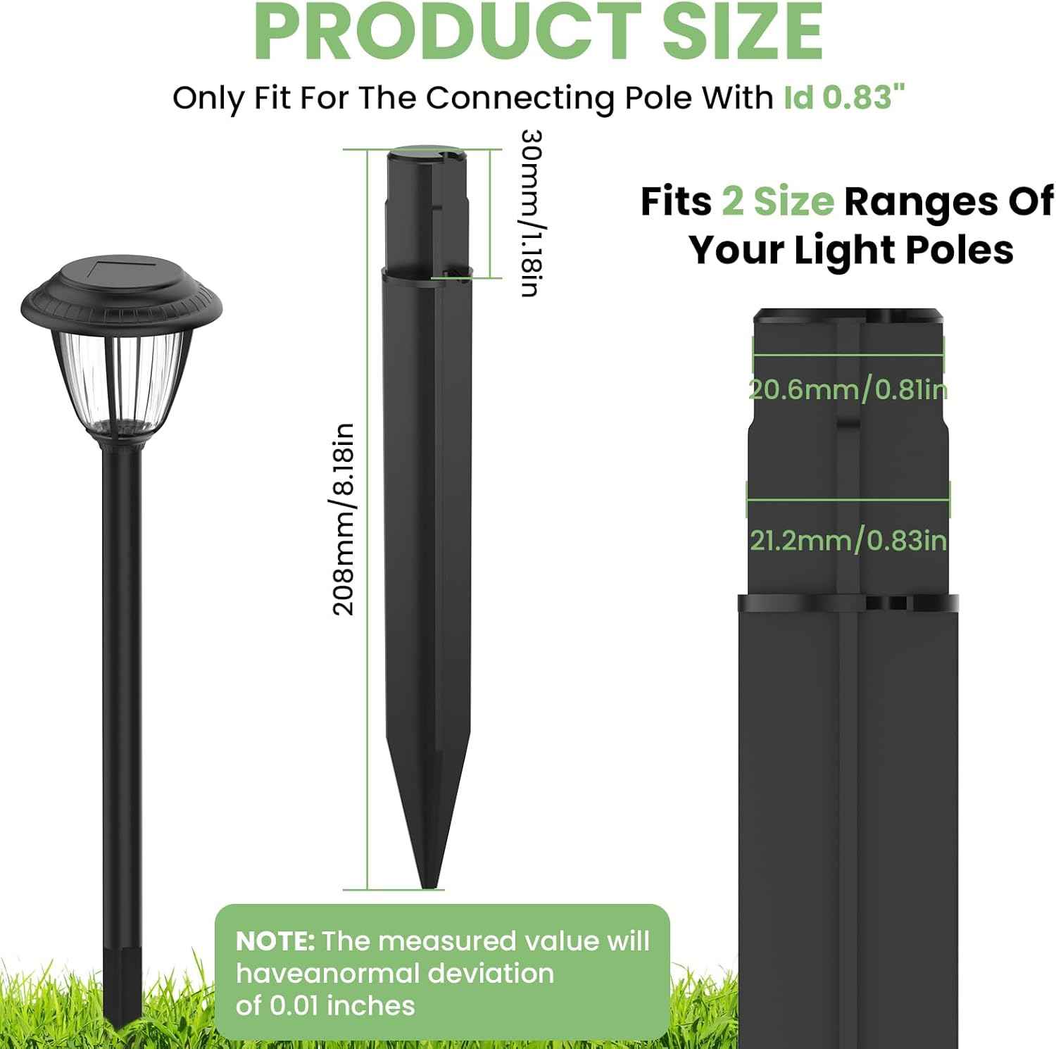 15 Pcs 8.25 Inch ABS Plastic Ground Spikes for Solar Torch Lights | Black Replacement Stakes for Garden Pathway Markers