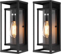 mirrea 14" Modern Outdoor Porch Wall Light, Matte Black, 2 Pack | Waterproof rectangular wall sconce with clear glass & metal frame. Perfect outdoor light fixture for entryways, patios.