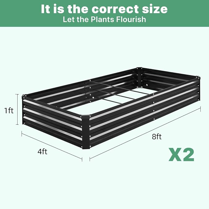 2 Pack 8×4×1ft Galvanized Metal Raised Garden Bed, Metal Planter Kit Box Outdoor - Image 2