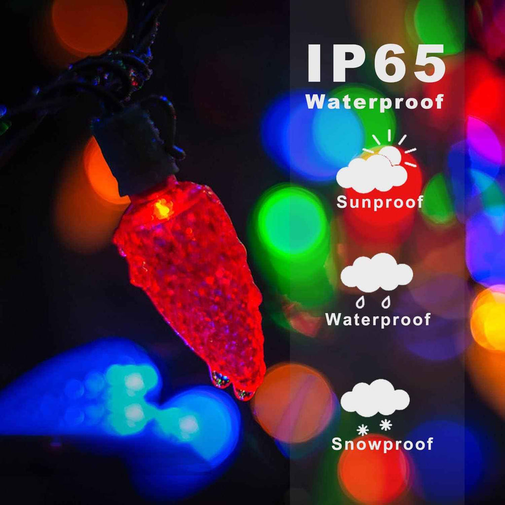HUGSVIK 39Ft 100 LED Solar Christmas Lights Outdoor, 8 Modes C6 Strawberry Lights, Waterproof Outdoor Christmas String Lights for Xmas Tree, Holiday, Garden, Patio, Arbor Decor