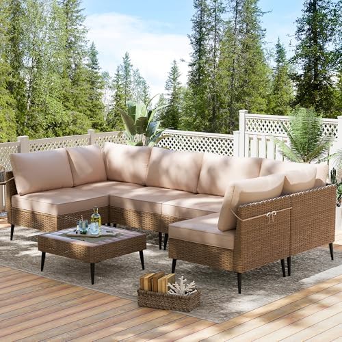 7-Piece Patio Furniture Set,Outdoor Wicker Patio Conversation Set
