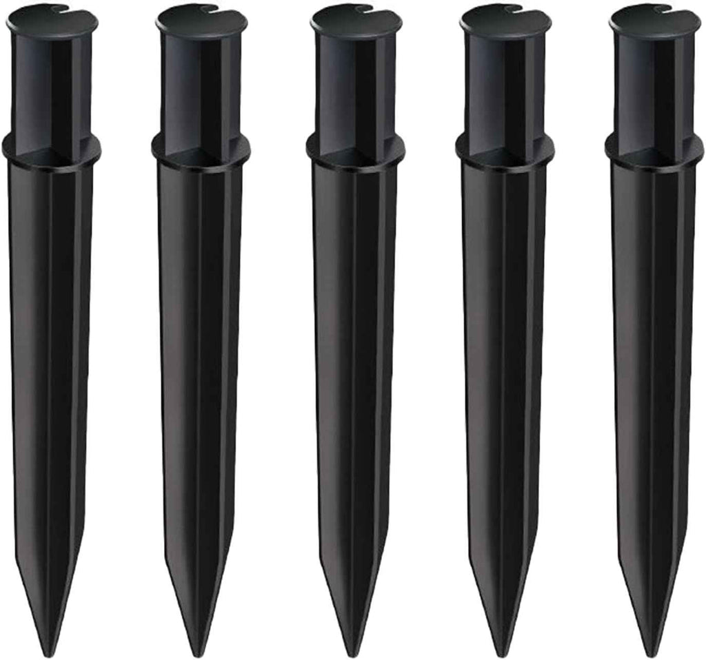 5 Pcs ABS Plastic Solar Ground Spikes, Black Ground Spike Replacement, Landscape Lighting Stakes, Solar Pathway Lights Outdoor Garden Lamp Support Stand Lighting Accessories（Round top Style）