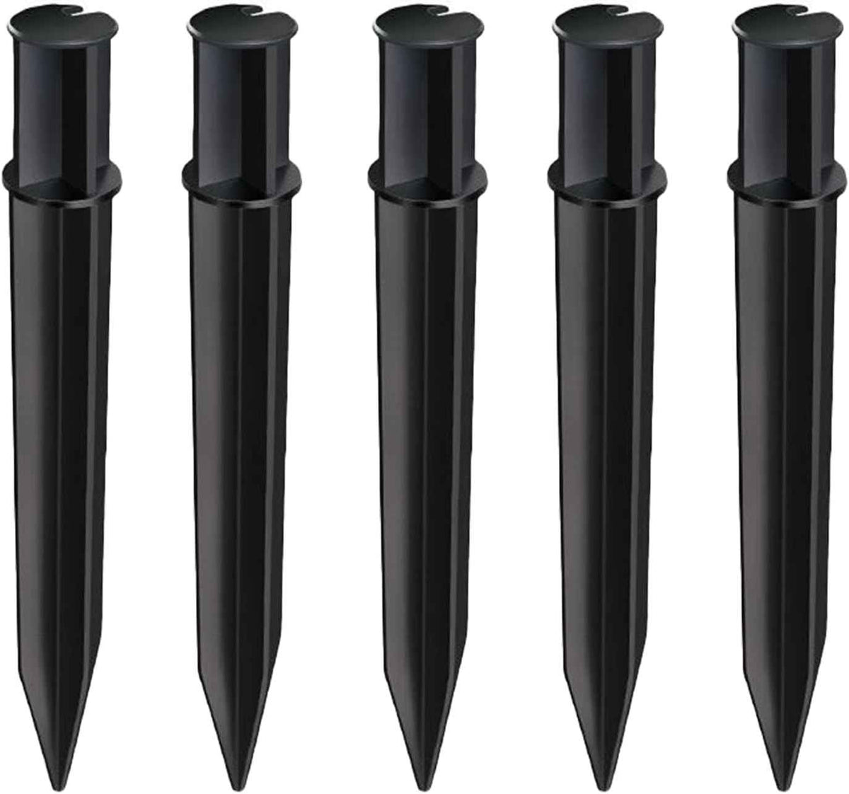 5 Pcs ABS Plastic Solar Ground Spikes, Black Ground Spike Replacement, Landscape Lighting Stakes, Solar Pathway Lights Outdoor Garden Lamp Support Stand Lighting Accessories（Round top Style）