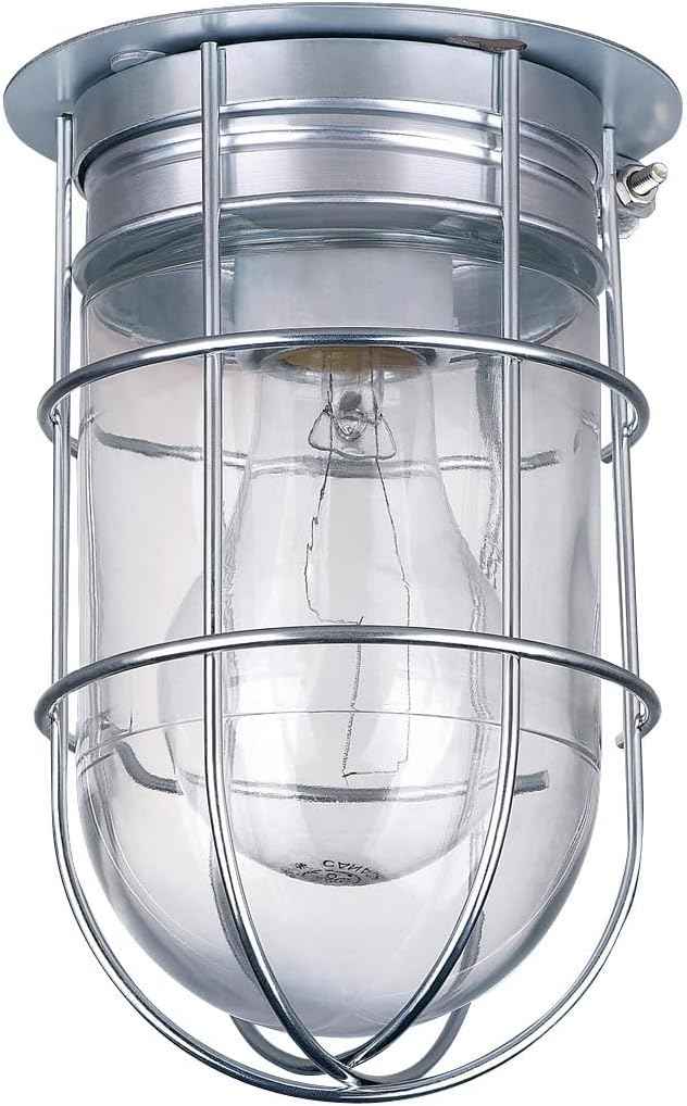 Canarm Outdoor Silver Barn Light, Industrial Wall or Ceiling Mount Sconce, 7-Inch Damp Rated Fixture for Porch, Patio, or Entryway