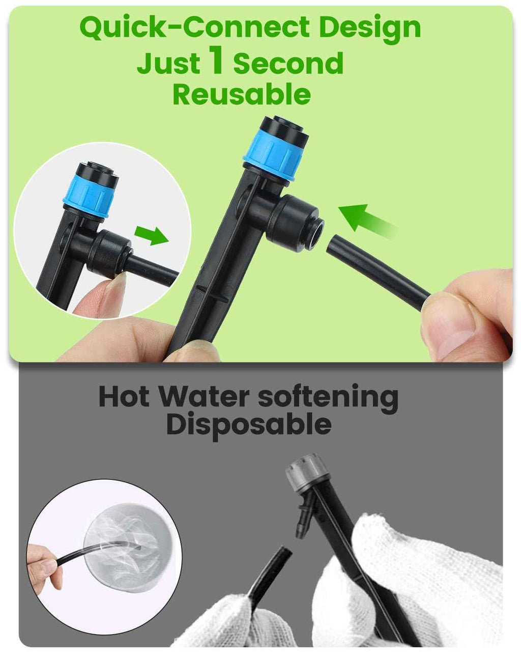 36Pack Drip Irrigation Parts, Quick Connect 1/4" Adjustable 360° Emitter Sprinklers with 6" Stake, Easy-Clean for Garden & Farm Irrigation Systems