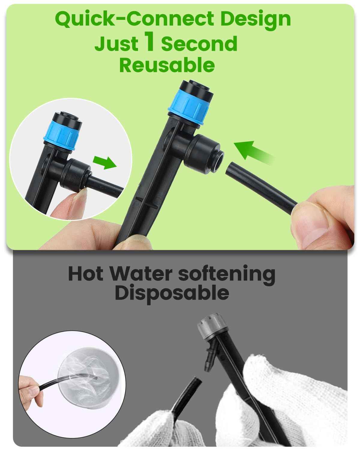 36Pack Drip Irrigation Parts, Quick Connect 1/4" Adjustable 360° Emitter Sprinklers with 6" Stake, Easy-Clean for Garden & Farm Irrigation Systems