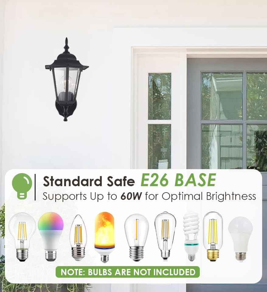 GRUENLICH Outdoor Wall Light Fixture, Antirust Aluminum Glass, Black 1 Pack | Exterior Porch Light Wall Sconce Lantern for House Patio Garage, Waterproof Rustproof, E26 Socket 60W Max