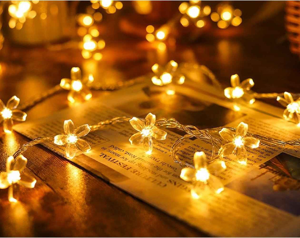 Flower String Lights Plug in, 16ft 50 LED Cherry Blossom Fairy String Lights Warm White for Party Birthday Wedding Christmas Home Decoration, WLD0008