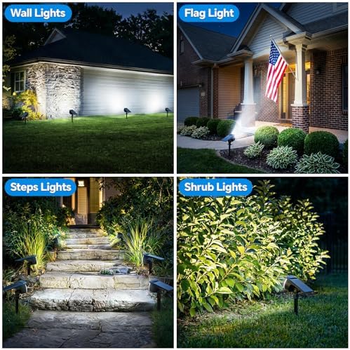 Solar Spot Lights Outdoor, 3 Modes 2-in-1 IP65 Waterproof 4 Pack Spotlights
