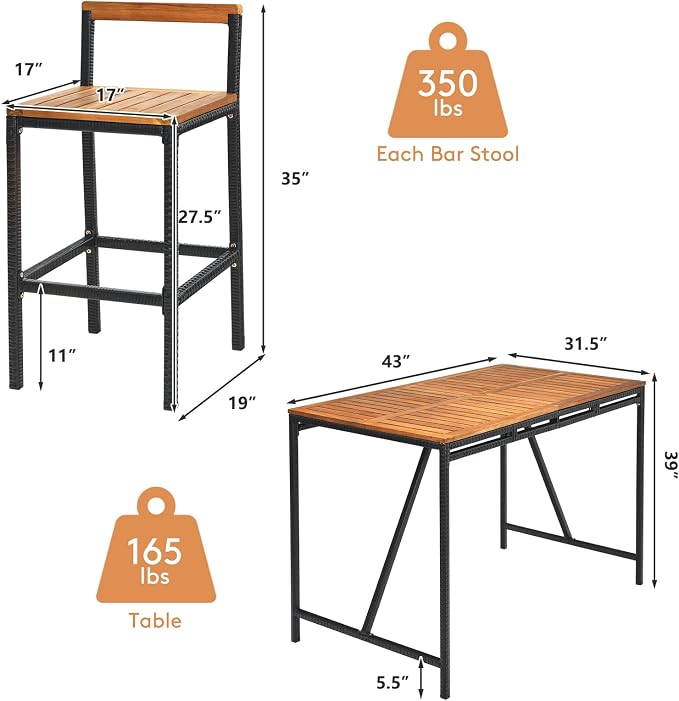 Tangkula 5-Piece Outdoor Acacia Wood Bar Table Set, Bar Height Outdoor and - Image 4
