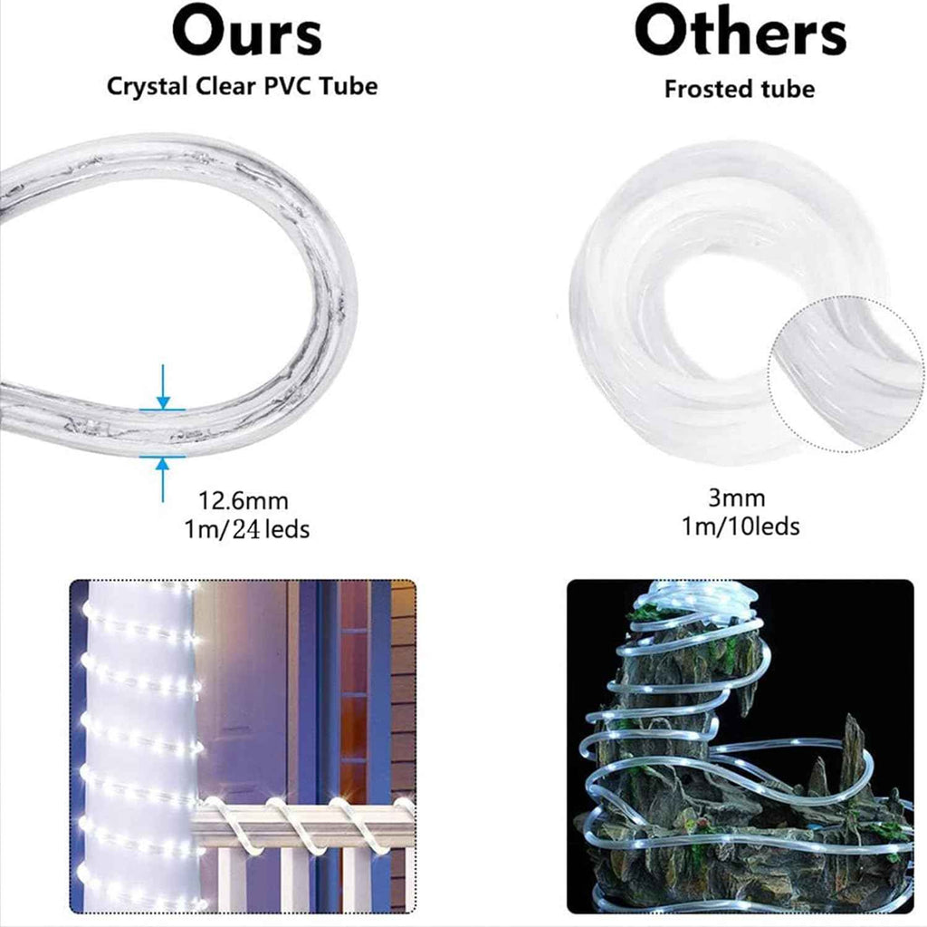 100ft LED Rope Lights Outdoor, 720 LED Connectable and Flexible Tube Lights with 8 Modes, Waterproof LED Rope Lighting for Garden, Patio, Pool, Bedroom, Party, Indoor Outdoor Decoration (Warm White)