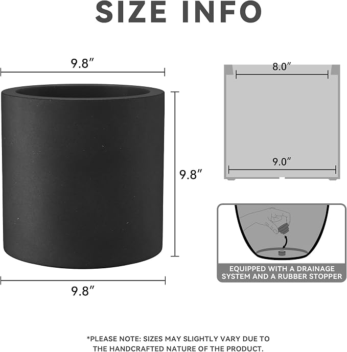 Kante 9.8" Dia Round Concrete Planter, Modern Style Large Cylindrical Plant Pot - Image 2