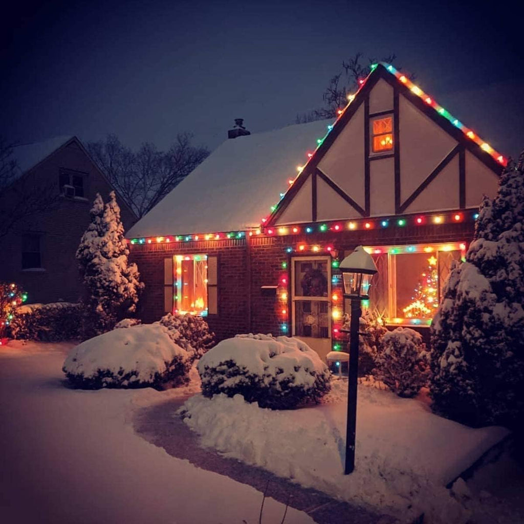 C7 LED Multicolor Christmas Lights Outdoor,25Ft Vintage Christmas String Lights with 27 C7 LED Multicolor Shatterproof Bulbs, Hanging Christmas Outdoor Lights for Xmas Tree Patio Party Roofline Garden