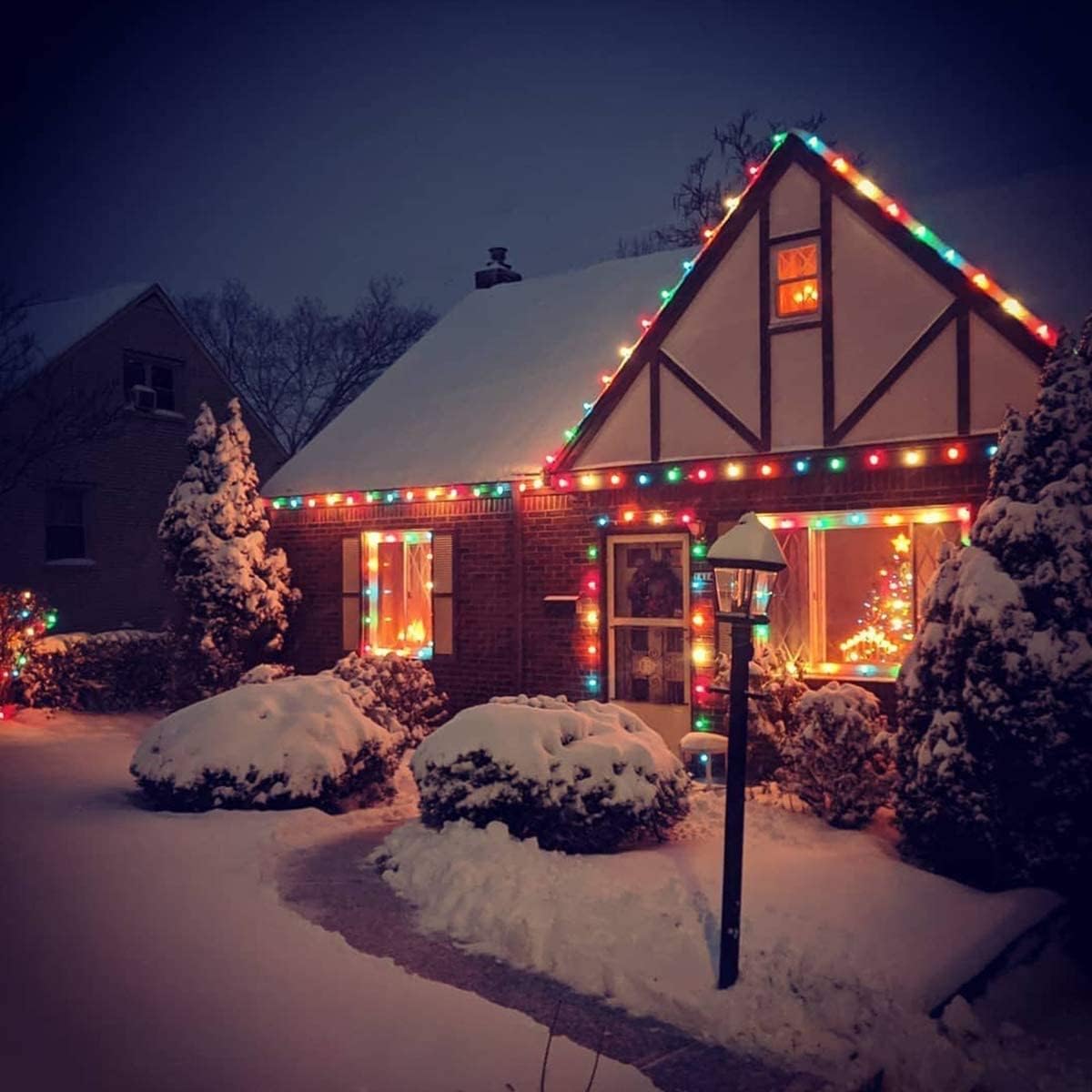 C7 LED Multicolor Christmas Lights Outdoor,25Ft Vintage Christmas String Lights with 27 C7 LED Multicolor Shatterproof Bulbs, Hanging Christmas Outdoor Lights for Xmas Tree Patio Party Roofline Garden