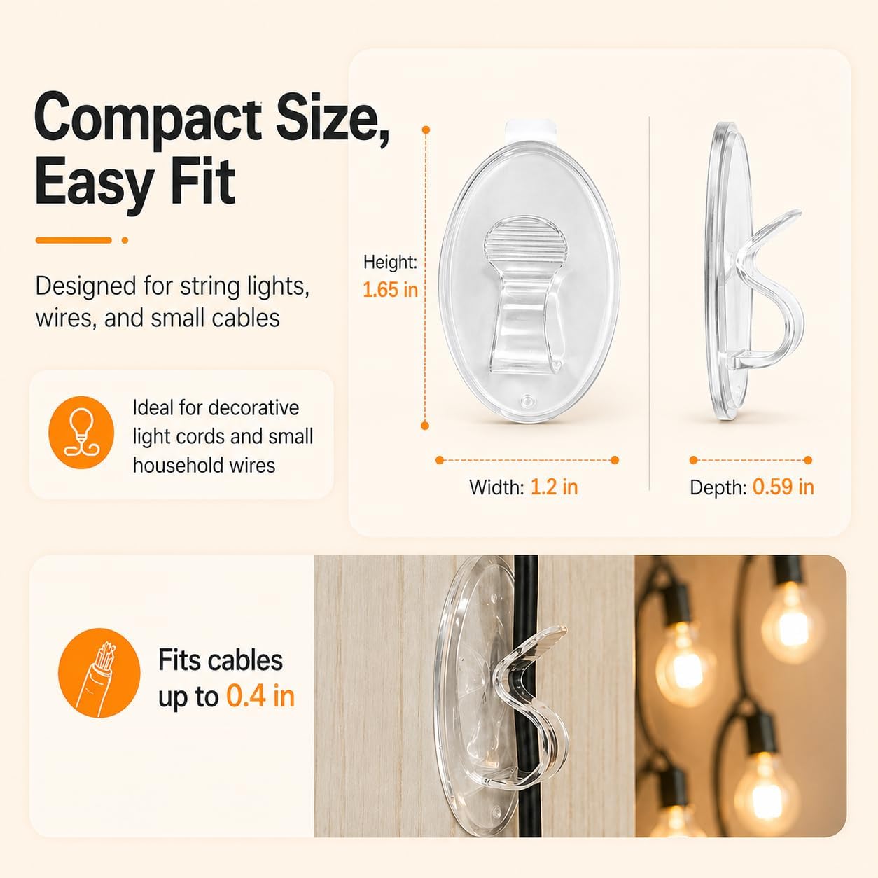 Outdoor String Lights Adhesive Hooks - 20Pcs Clips 3X Stronger Adhesion | Heavy Duty Waterproof Sticky Strips - Clear Removable Cord Holders - Hanging Christmas Decor - Patio Fence Wall Indoor Garage
