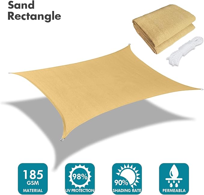 KANAGAWA 14'X24' Sand Custom Size Sun Shade Sail Rectangle UV Block Canopy Cover - Image 2