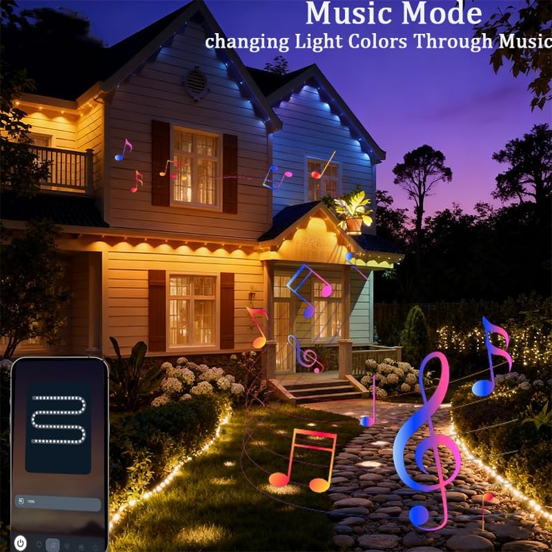 Permanent Outdoor Lights for House (5V, 54Ft (36 LED)) | Smart Outdoor Christmas Lights, IP67 Waterproof, with 213 Modes for Holiday,Party, Daily, APP/Remote Control