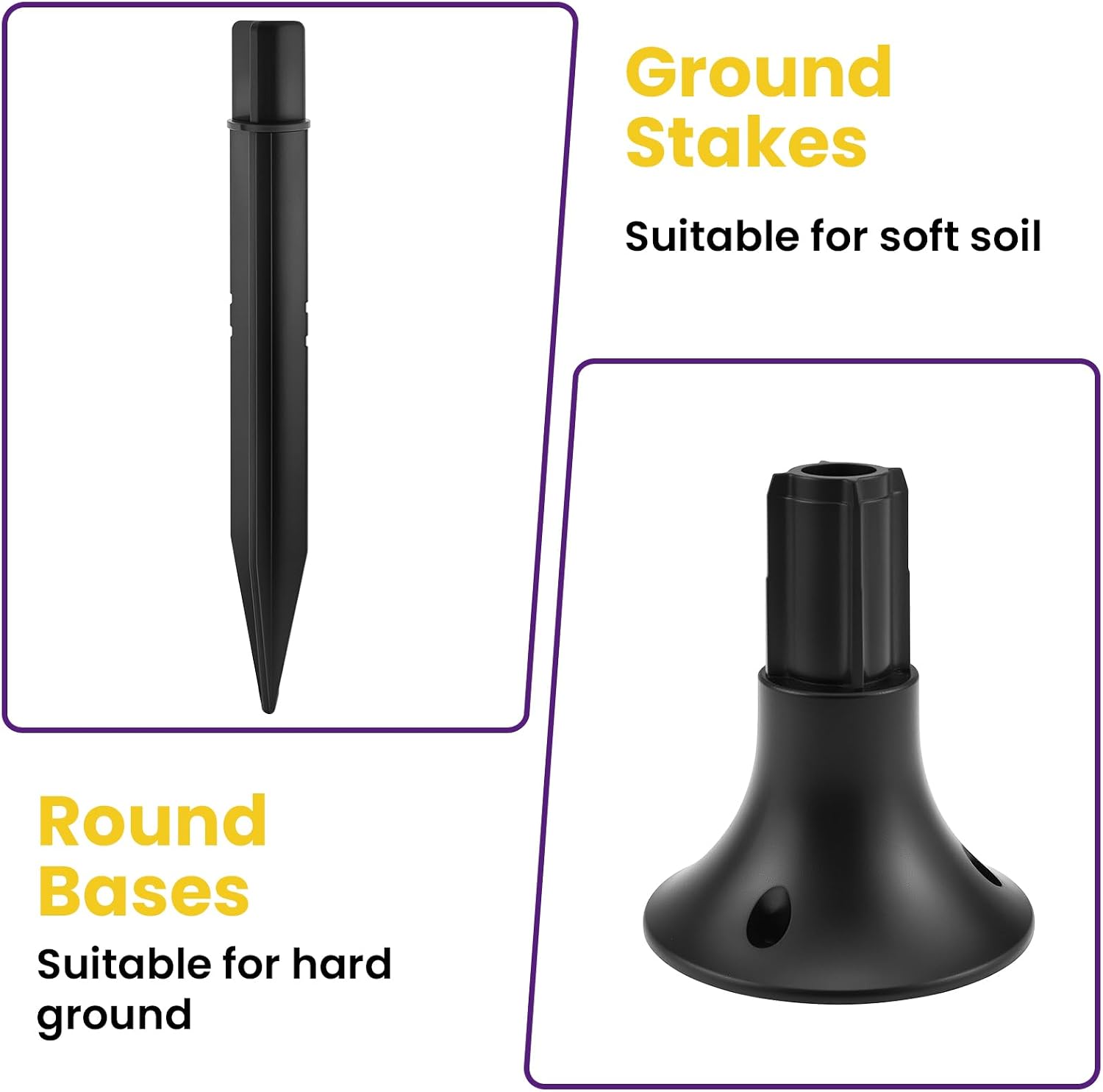 10 Pcs Solar Light Stakes Kit, ABS Plastic Ground Spikes Replacement | Reinforced Ground Stakes & Round Bases, Fit 0.83" ID Round Pole, for Solar Pathway Lights Garden Lights Torch Lights
