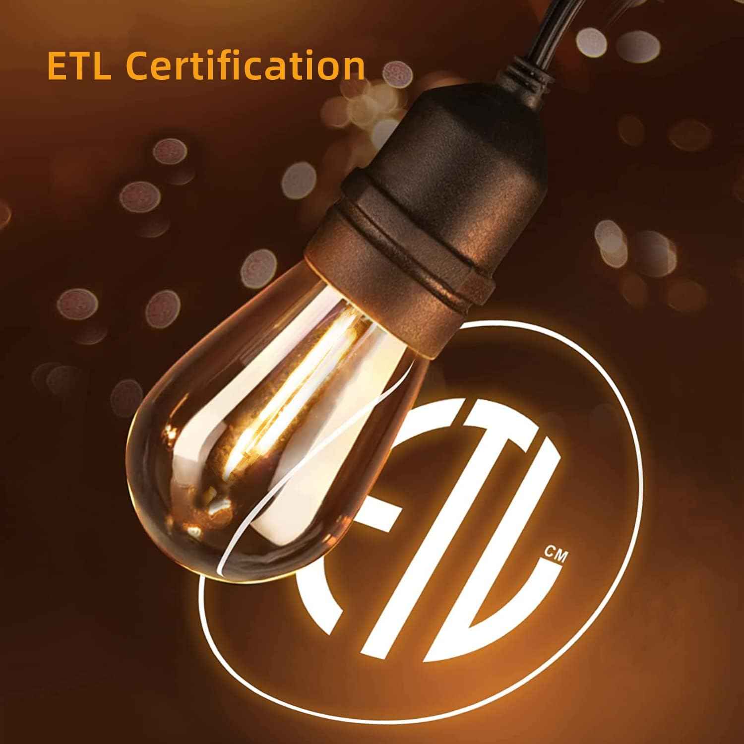 𝟒𝟖𝑭𝑻 LED Outdoor String Lights with 𝟮𝟰 Weatherproof Shatterproof Edison 𝑳𝑬𝑫 𝑩𝒖𝒍𝒃𝒔(2 𝑺𝒑𝒂𝒓𝒆)，Commercial Grade Waterproof Hanging Lights for Backyard Porch Balcony Party