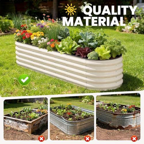 Pattiumo Galvanized Raised Garden Bed 8×2×1.5 FT, Round Metal Raised