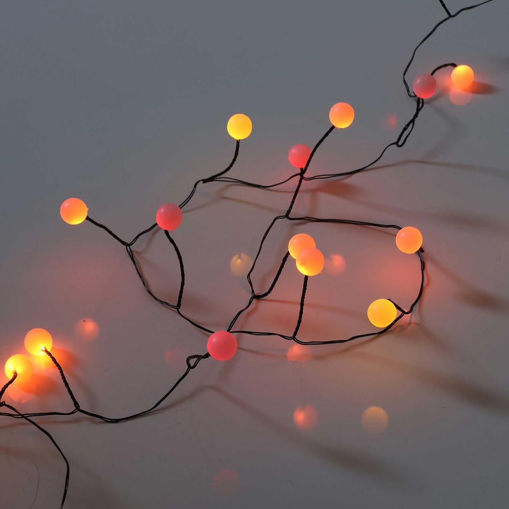 QBIS Battery Powered Halloween Lights, 40 Berry Lights, Orange Yellow Red | 40 Battery Operated Cluster String Light, Fall Decor, Thin Black Wire, 6.5ft, Timer, Indoor Outdoor for Window, Fireplace