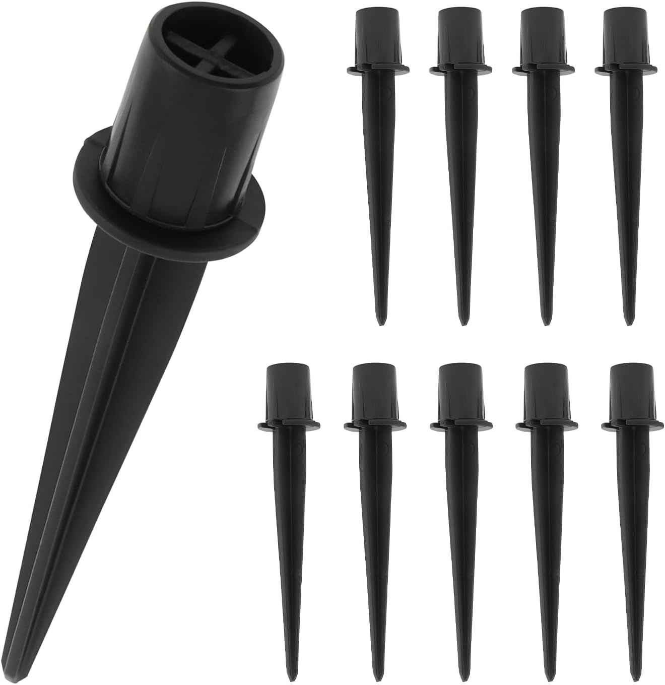 RTNLIT Metal Solar Light Stakes Replacement, Outdoor Ground Spikes for Garden Landscape Yard Pathway Patio Lamp Pole, 0.75 x 5.3 inch (Pack of 10, Black)