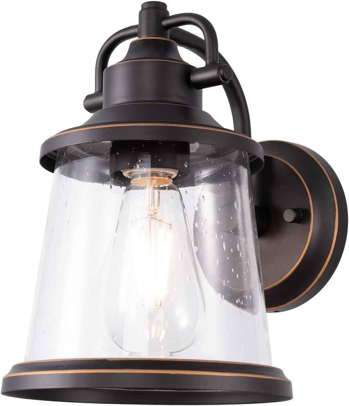 GRUENLICH Outdoor Wall Light Fixture, Seeded Glass, Oil Rubbed Bronze | Large Exterior Porch Light Wall Sconce Lantern for House, Patio, Garage, Anti-rust Metal, Waterproof, E26 Socket