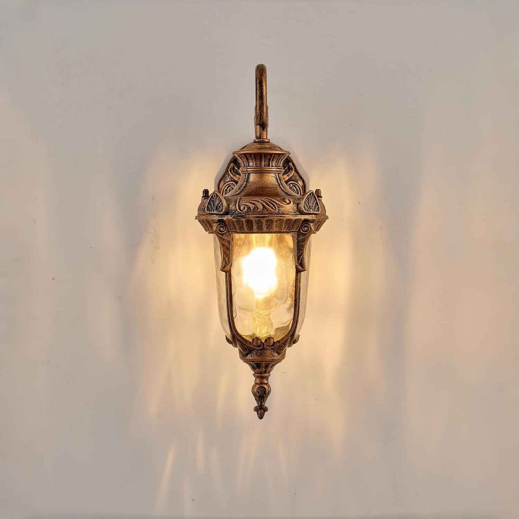 Vintage Gold Outdoor Wall Light Fixtures 17" Outside Wall Lantern Waterproof Exterior Porch Lights with Hammered Glass Shade Wall Sconce Light for House Front Door Garage Doorway Yard