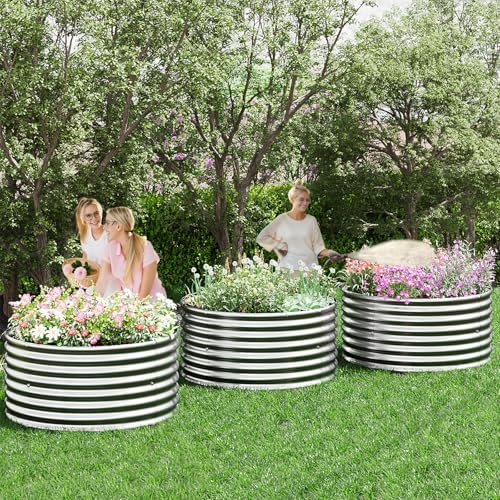 4 Pack Round Galvanized Raised Garden Bed Outdoor, Metal Garden Bed for Vegetables, Above Ground Garden Box for Flower, Steel Raised Beds for Gardening - 2FT