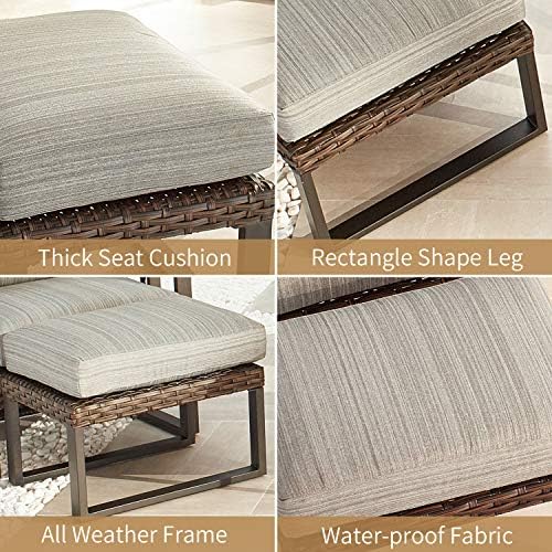 Patio Ottoman Outdoor Cushioned Wicker Foot Stool with All Weather Galvanized Steel (Grey, 23.6" W x 23.6" D x 13.7" H)