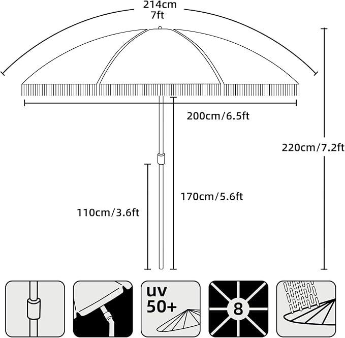 AMMSUN 7ft Patio Umbrella with Fringe Outdoor Tassel Umbrella UPF50+ Wood Color - Image 5