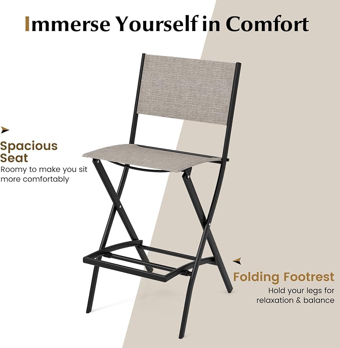 COSTWAY Outdoor Patio Bar Chair Set of 4, Folding Bar Height Stool - Image 8
