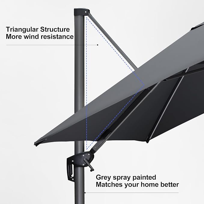 PURPLE LEAF 10 Feet Patio Umbrella Outdoor Cantilever Solar Powered LED Square - Image 7