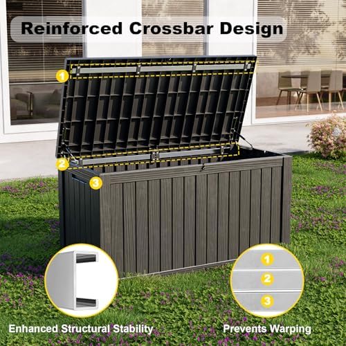 Outdoor Storage Box 150 Gal Waterproof Deck Box Lockable Black