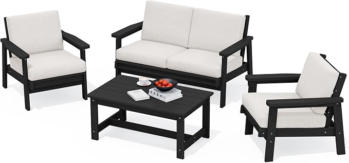 SERWALL HDPE Outdoor Furniture Set, 4 Piece Outdoor Sofa Set by SERWALL