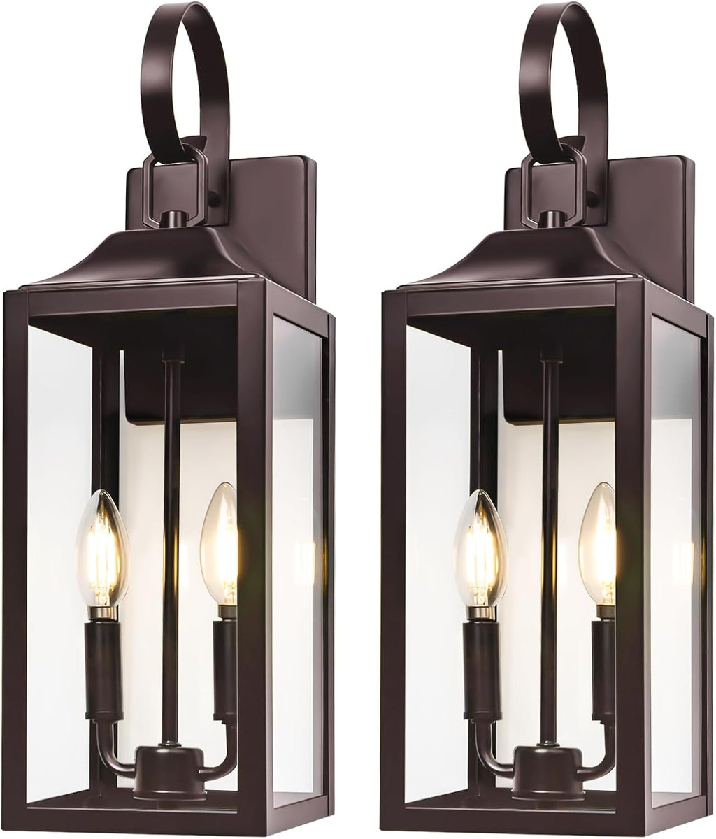 19" Large Oil Rubbed Bronze Outdoor Wall Lights, Waterproof Porch Lights | Modern Outdoor Light Fxture Farmhouse Outside Wall Lantern 2-Light, Anti-Rust Carriage Lights with Clear Glass, E12, 2-Pack