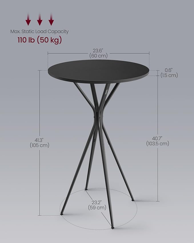 VASAGLE Bar Table, Round Cocktail High Top Pub Bistro Table - Image 2