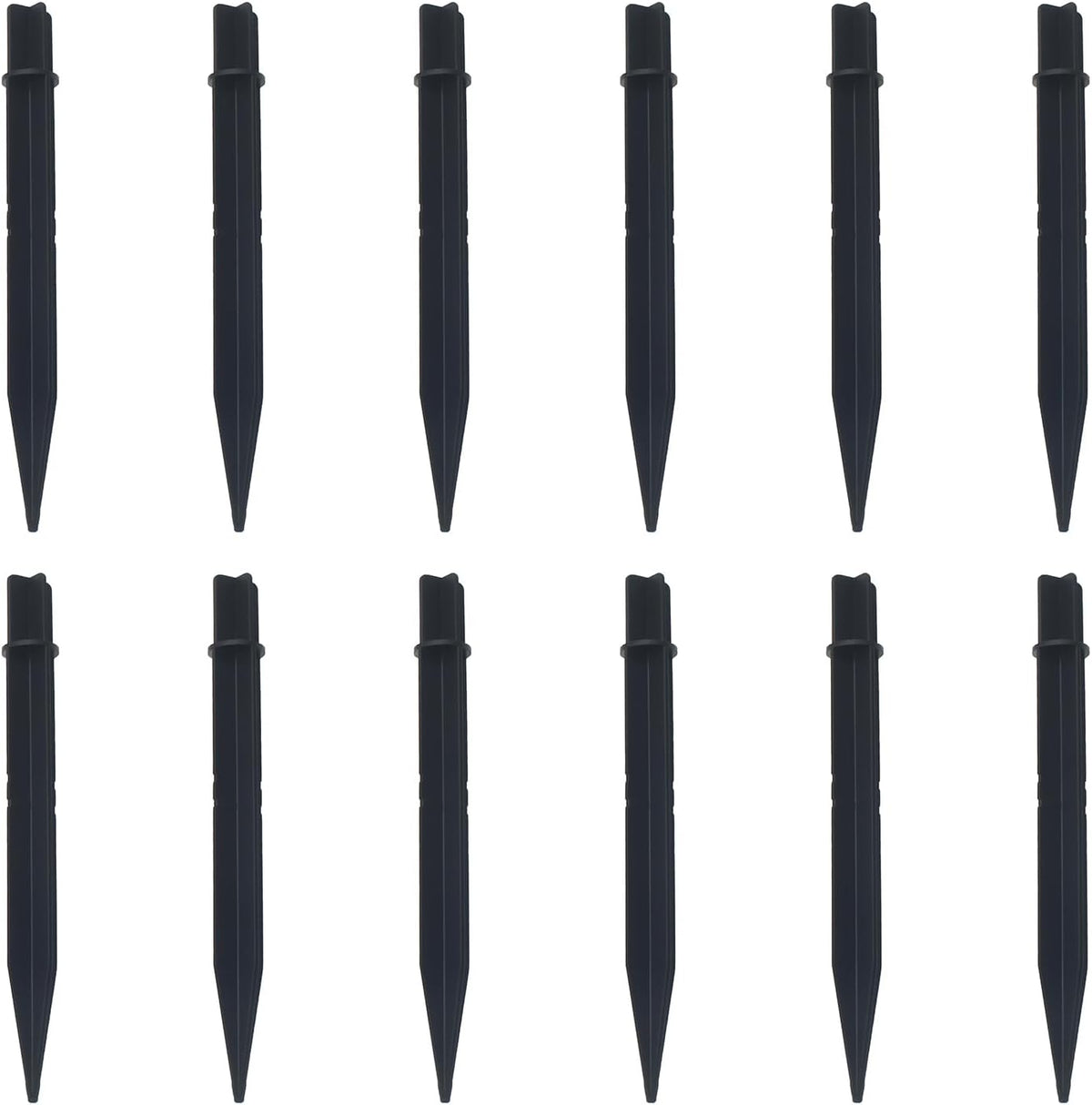 FDXGYH 12 Pack Solar Light Stakes Replacement Spikes 8.25 x 0.83 Inch ABS Plastic Ground Spikes for Outdoor Pathway Garden Lights (Black)