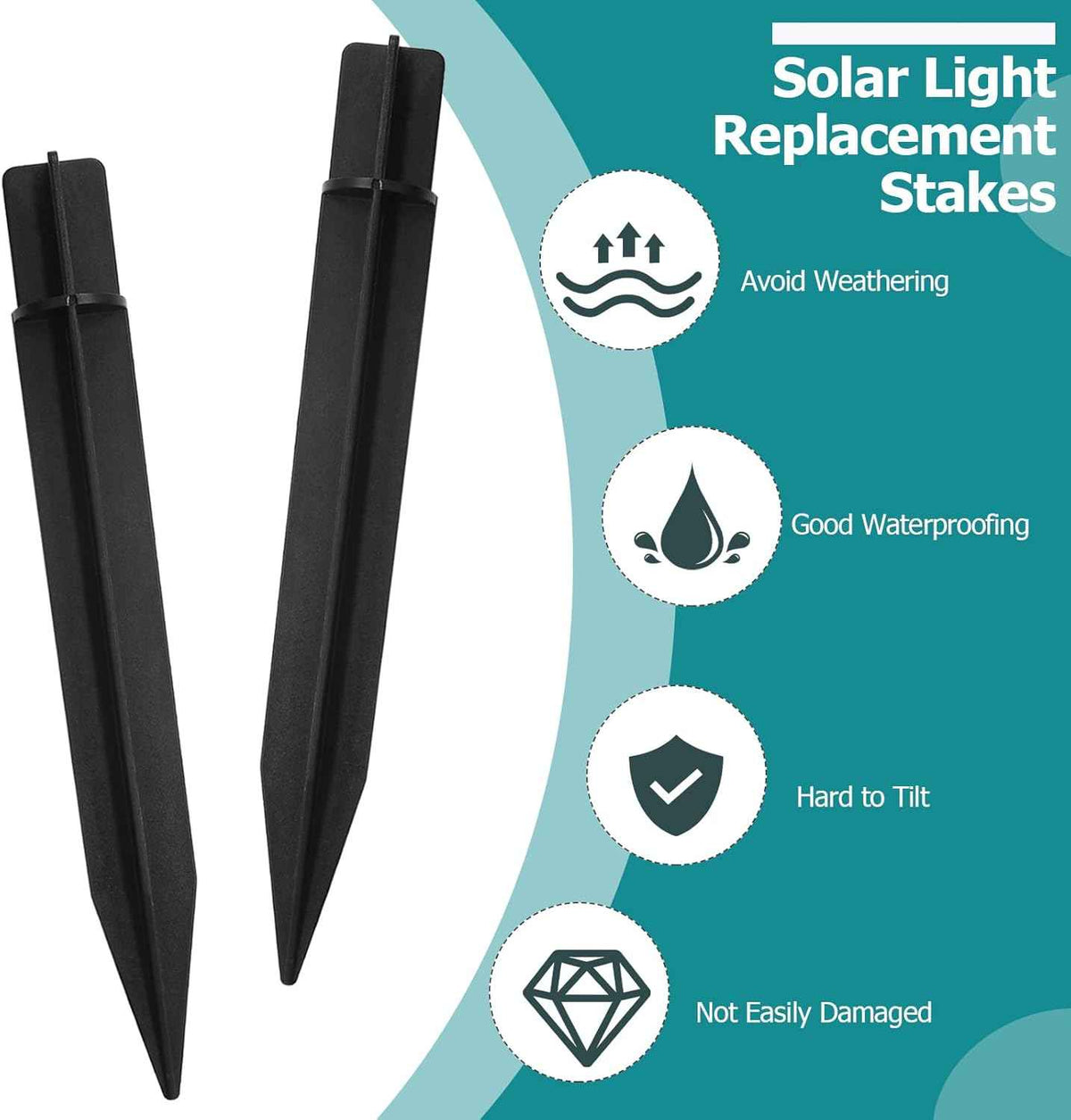 4 PCS Black 8.27 Inch Solar Light Stakes | Spikes Plastic Pathway Stakes, LED Light Ground Spikes, Garden Decoration