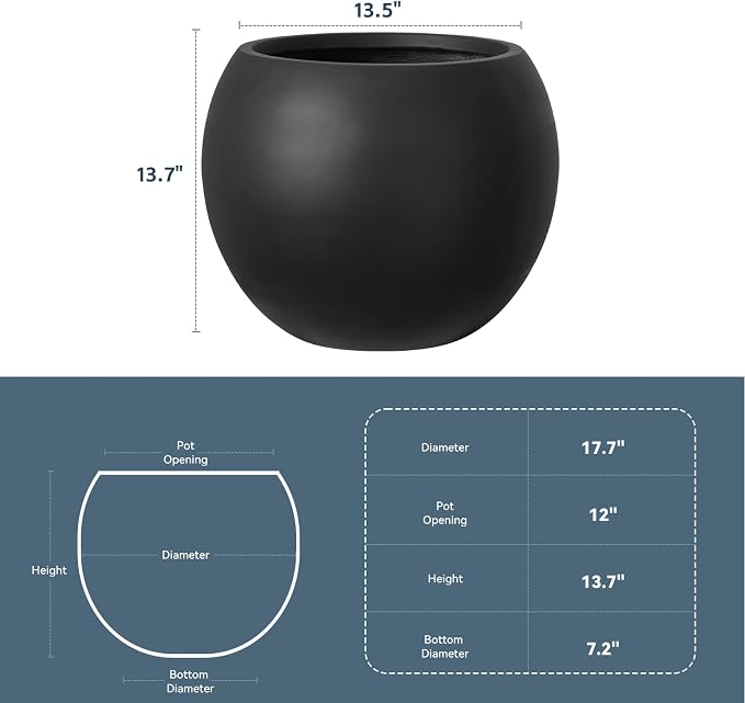 Large Round Planter with Drainage Hole, 13.7''H × 17.7''D Sphere Planter Indoor - Image 4