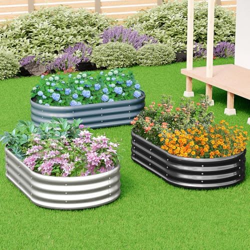 zizin 2 Pack Galvanized Raised Garden Bed Metal Oval Raised Garden
