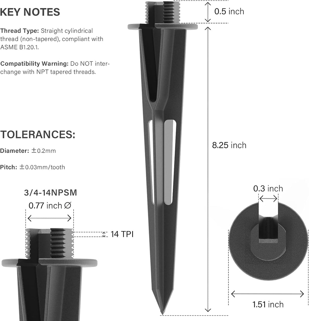 Malibu Sturdy Solid Ground Spike for Pathlight Spotlight Uplight Landscape In-ground Light Parts Metal Replacement Stake Diecast Aluminum Construction 8101-4820-01