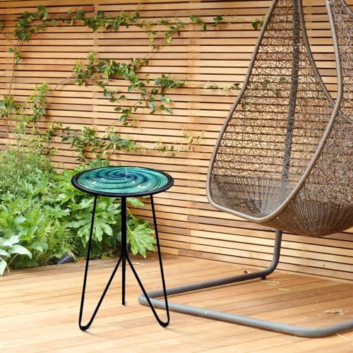 LIFFY Patio Side Table, Small Round End Table, Metal Side Table Outdoor, Small Porch Table for Indoor Balcony Furniture Decor (Green 12 inch)